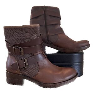 Sofft Aldina Brown Leather Strappy Side Zip Boots Size 7.5
